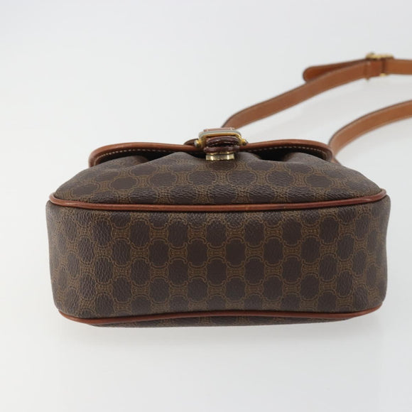CELINE Macadam Canvas Shoulder Bag PVC Leather Brown Gold Auth ep14938