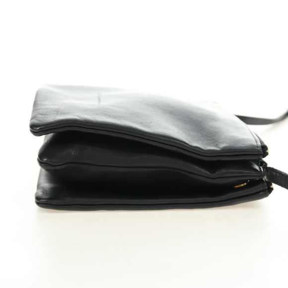 CELINE Trio Shoulder Bag Leather Black Gold Auth ep14940V