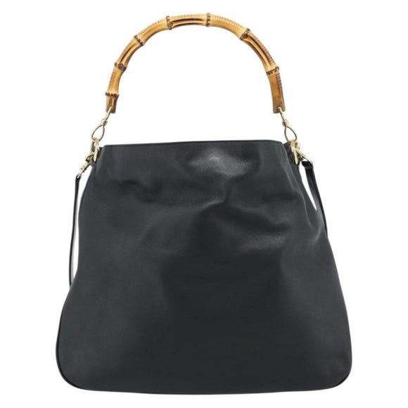 GUCCI Bamboo Hand Bag Leather 2way Black Gold 001 2058 1577 Auth ep14945