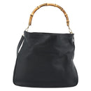 GUCCI Bamboo Hand Bag Leather 2way Black Gold 001 2058 1577 Auth ep14945-2