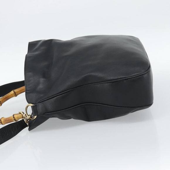 GUCCI Bamboo Hand Bag Leather 2way Black Gold 001 2058 1577 Auth ep14945