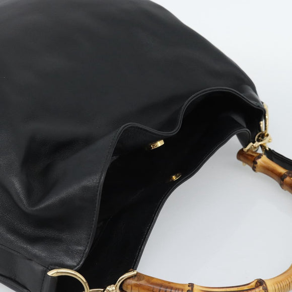 GUCCI Bamboo Hand Bag Leather 2way Black Gold 001 2058 1577 Auth ep14945