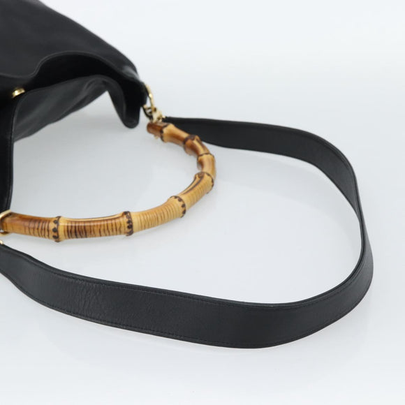 GUCCI Bamboo Hand Bag Leather 2way Black Gold 001 2058 1577 Auth ep14945