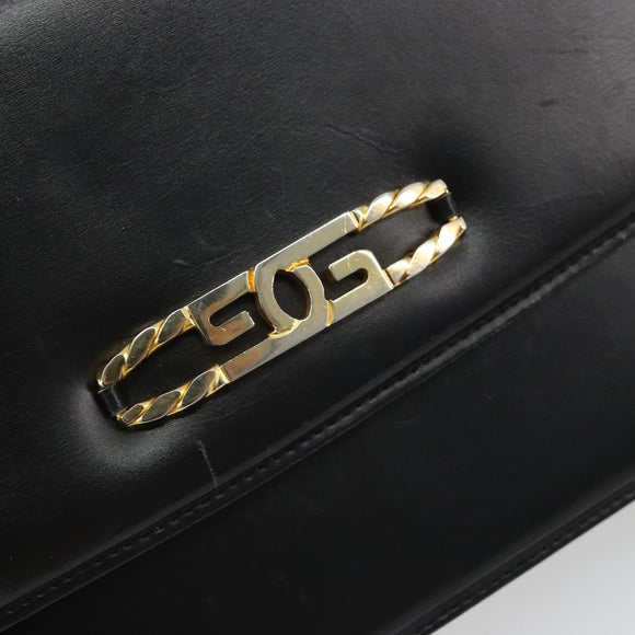 GUCCI Chain Shoulder Bag Leather Black Gold Auth ep14950