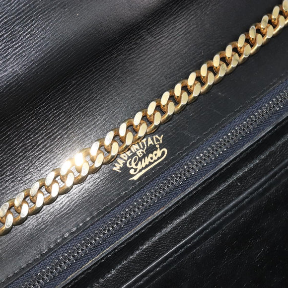 GUCCI Chain Shoulder Bag Leather Black Gold Auth ep14950