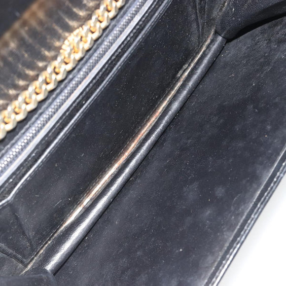 GUCCI Chain Shoulder Bag Leather Black Gold Auth ep14950