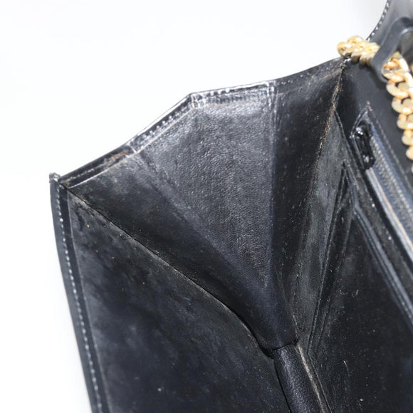 GUCCI Chain Shoulder Bag Leather Black Gold Auth ep14950