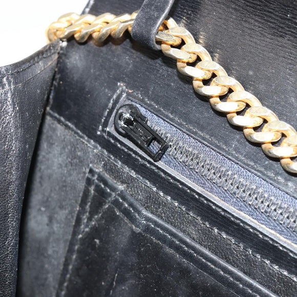 GUCCI Chain Shoulder Bag Leather Black Gold Auth ep14950