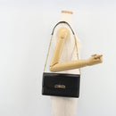 GUCCI Chain Shoulder Bag Leather Black Gold Auth ep14950-23