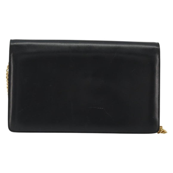GUCCI Chain Shoulder Bag Leather Black Gold Auth ep14950