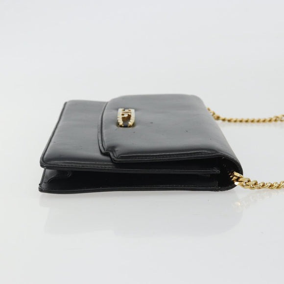 GUCCI Chain Shoulder Bag Leather Black Gold Auth ep14950