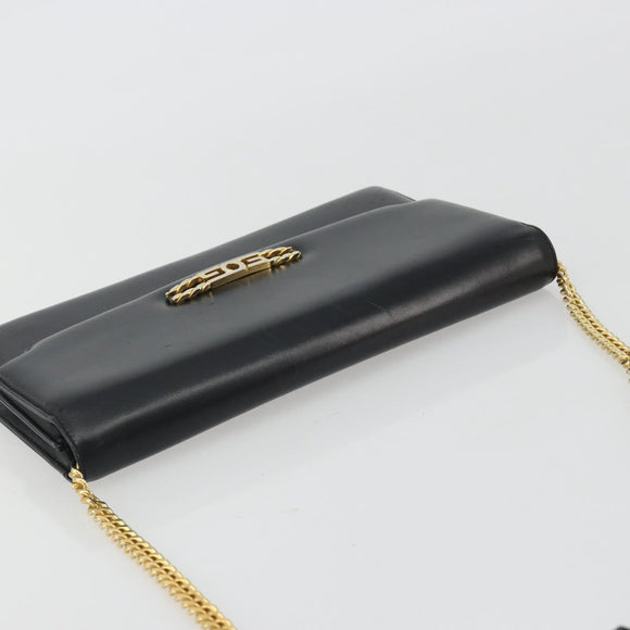 GUCCI Chain Shoulder Bag Leather Black Gold Auth ep14950