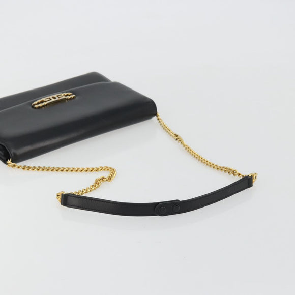 GUCCI Chain Shoulder Bag Leather Black Gold Auth ep14950