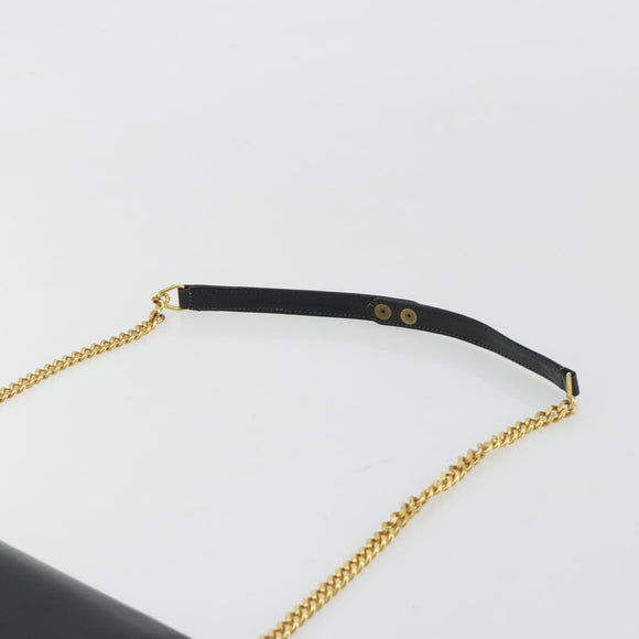 GUCCI Chain Shoulder Bag Leather Black Gold Auth ep14950