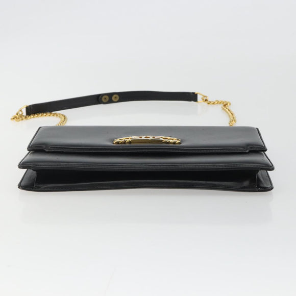 GUCCI Chain Shoulder Bag Leather Black Gold Auth ep14950