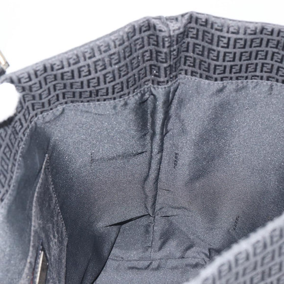 FENDI Zucchino Canvas Tote Bag Black Silver Auth ep14953