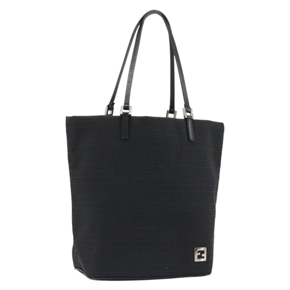FENDI Zucchino Canvas Tote Bag Black Silver Auth ep14953
