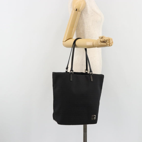 FENDI Zucchino Canvas Tote Bag Black Silver Auth ep14953