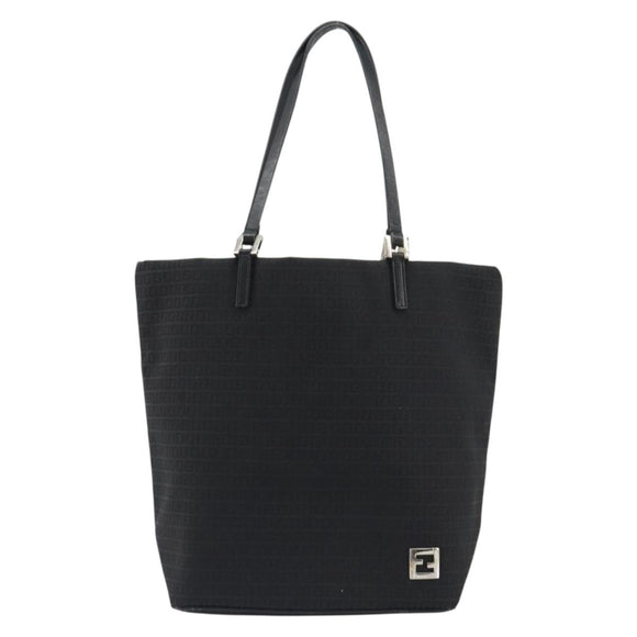 FENDI Zucchino Canvas Tote Bag Black Silver Auth ep14953