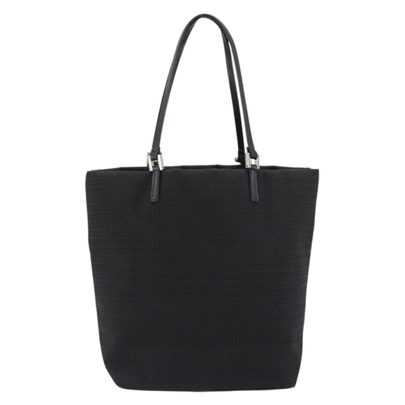 FENDI Zucchino Canvas Tote Bag Black Silver Auth ep14953