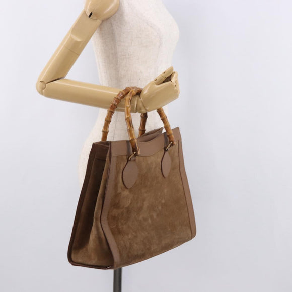GUCCI Bamboo Hand Bag Suede Brown Gold 002 123 0250 Auth ep14957