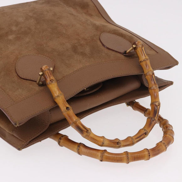 GUCCI Bamboo Hand Bag Suede Brown Gold 002 123 0250 Auth ep14957
