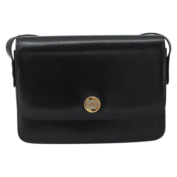 GUCCI Shoulder Bag Leather Black Gold Auth ep14962V