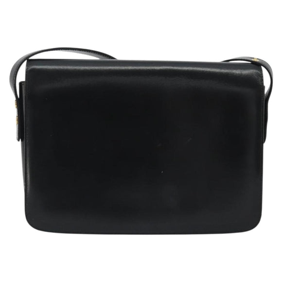 GUCCI Shoulder Bag Leather Black Gold Auth ep14962V