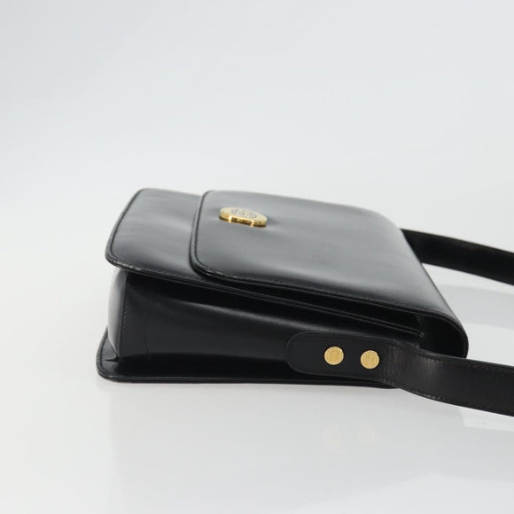 GUCCI Shoulder Bag Leather Black Gold Auth ep14962V