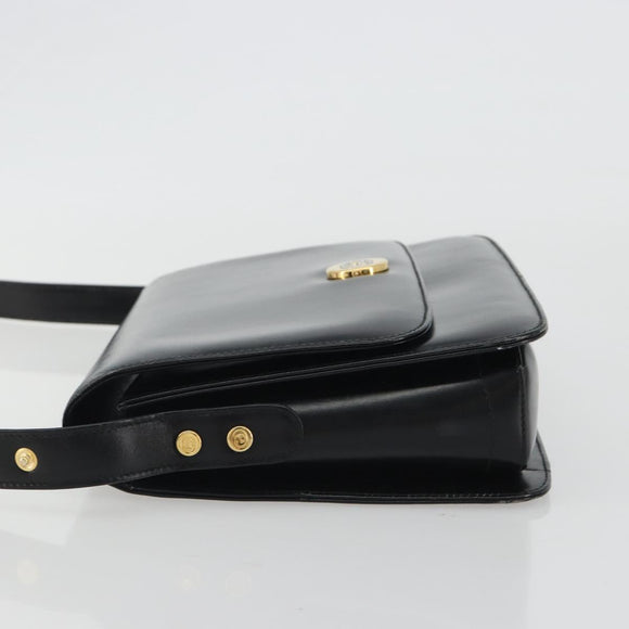GUCCI Shoulder Bag Leather Black Gold Auth ep14962V