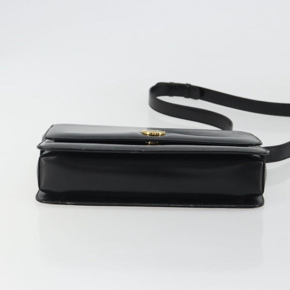 GUCCI Shoulder Bag Leather Black Gold Auth ep14962V