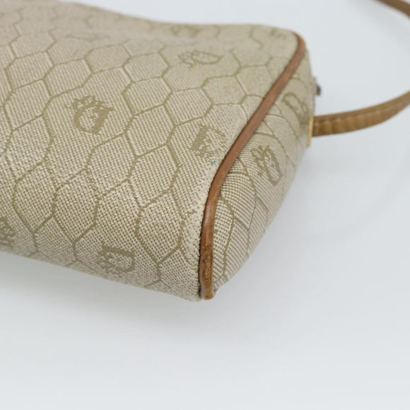 Christian Dior Honeycomb Canvas Shoulder Bag PVC Beige Gold Auth ep14966