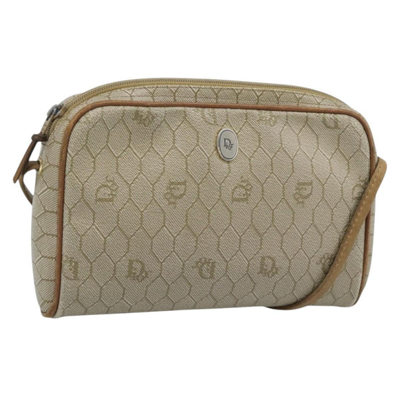 Christian Dior Honeycomb Canvas Shoulder Bag PVC Beige Gold Auth ep14966