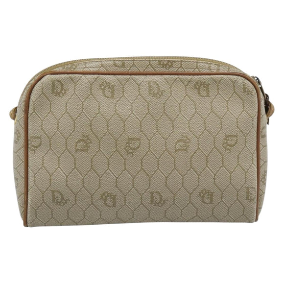 Christian Dior Honeycomb Canvas Shoulder Bag PVC Beige Gold Auth ep14966