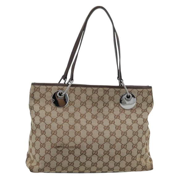 GUCCI GG Canvas Tote Bag Beige Gold 120837 Auth ep14970
