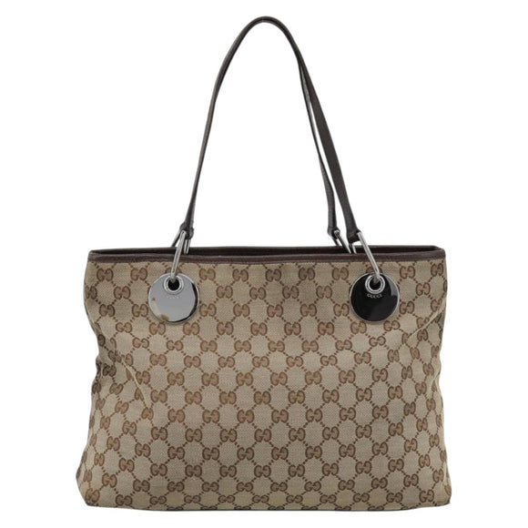 GUCCI GG Canvas Tote Bag Beige Gold 120837 Auth ep14970