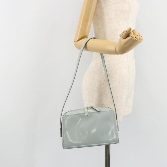 GUCCI Shoulder Bag Patent leather Light Blue Silver Auth ep14972