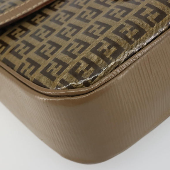 FENDI Zucchino Canvas Schoudertas Gecoat Canvas Beige Goud Auth ep14978