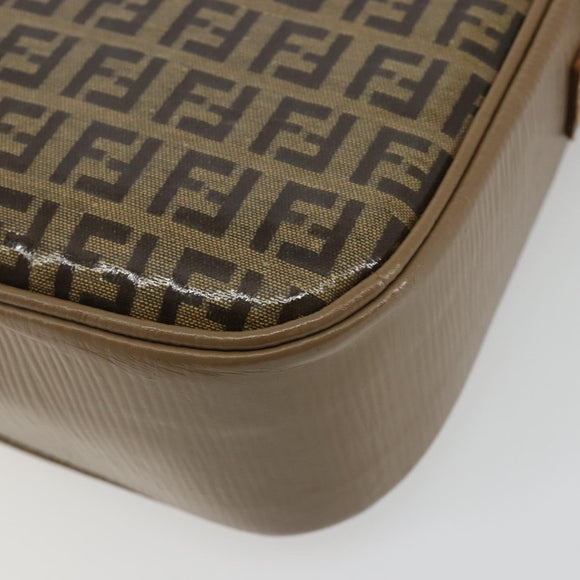 FENDI Zucchino Canvas Schoudertas Gecoat Canvas Beige Goud Auth ep14978