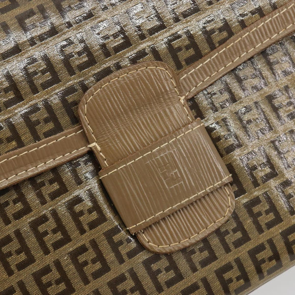 FENDI Zucchino Canvas Schoudertas Gecoat Canvas Beige Goud Auth ep14978