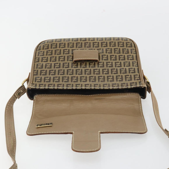 FENDI Zucchino Canvas Schoudertas Gecoat Canvas Beige Goud Auth ep14978