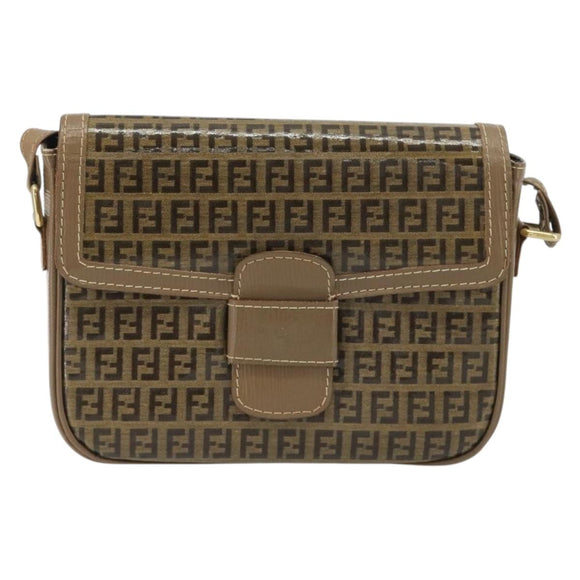 FENDI Zucchino Canvas Schoudertas Gecoat Canvas Beige Goud Auth ep14978