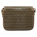 FENDI Zucchino Canvas Schoudertas Gecoat Canvas Beige Goud Auth ep14978-2