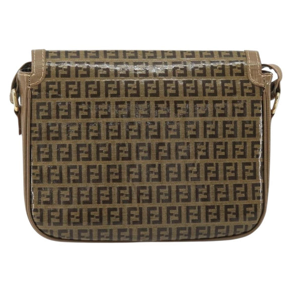 FENDI Zucchino Canvas Schoudertas Gecoat Canvas Beige Goud Auth ep14978