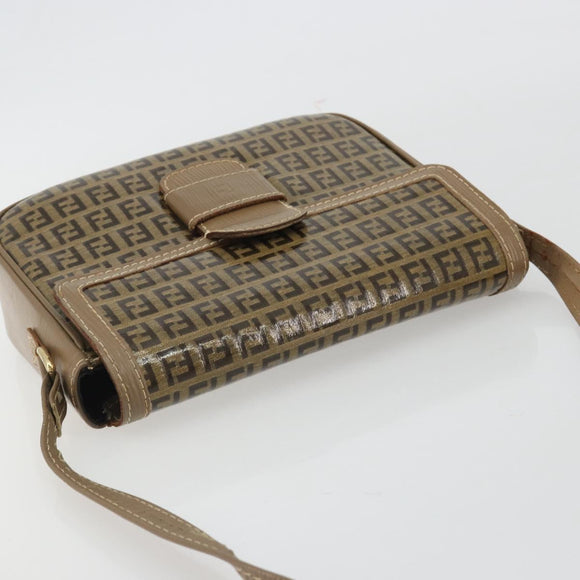 FENDI Zucchino Canvas Schoudertas Gecoat Canvas Beige Goud Auth ep14978