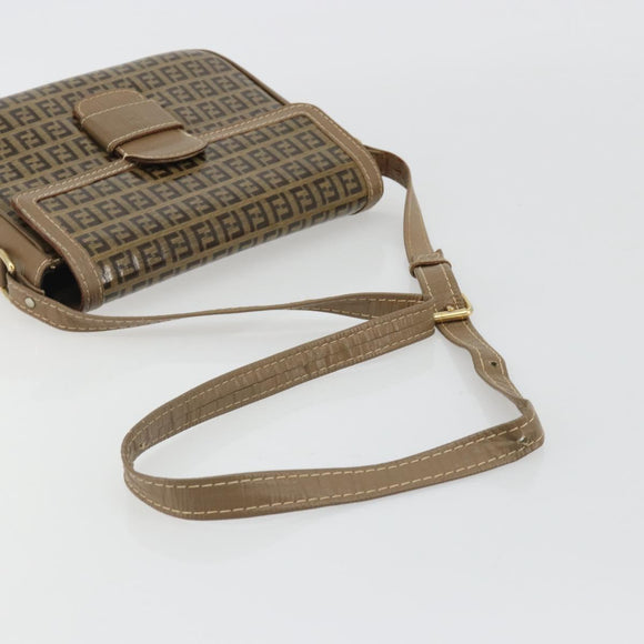 FENDI Zucchino Canvas Schoudertas Gecoat Canvas Beige Goud Auth ep14978