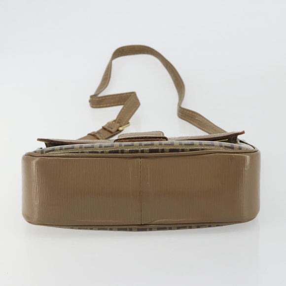 FENDI Zucchino Canvas Schoudertas Gecoat Canvas Beige Goud Auth ep14978