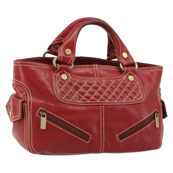 CELINE Hand Bag Leather Red Gold Auth ep14985