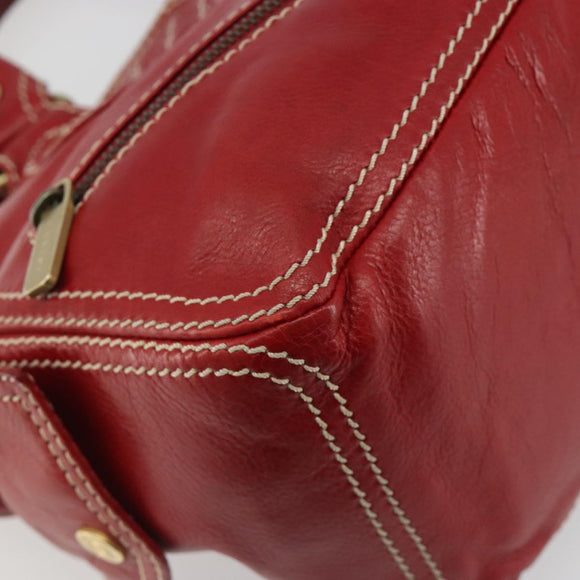 CELINE Hand Bag Leather Red Gold Auth ep14985
