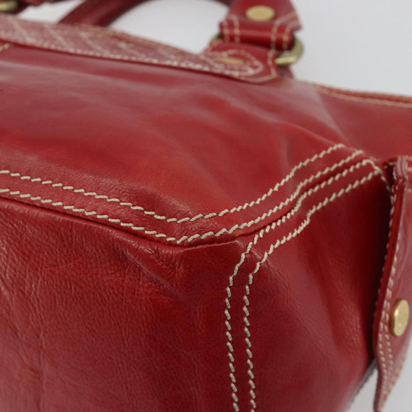 CELINE Hand Bag Leather Red Gold Auth ep14985